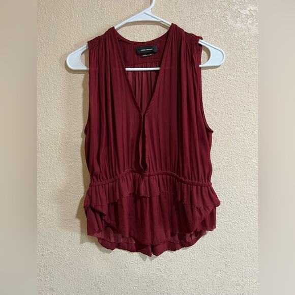 Isabel Marant Damen brick red satin lightweight peplum sleeveless blouse 38/M - Picture 1 of 8